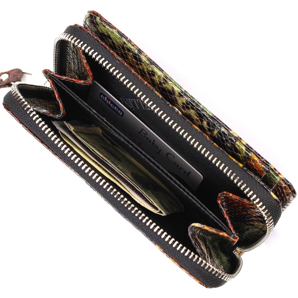 Красивое лакированное женское портмоне среднего размера из натуральной кожи с тиснением под змею CANPELLINI 21716 Разноцветный