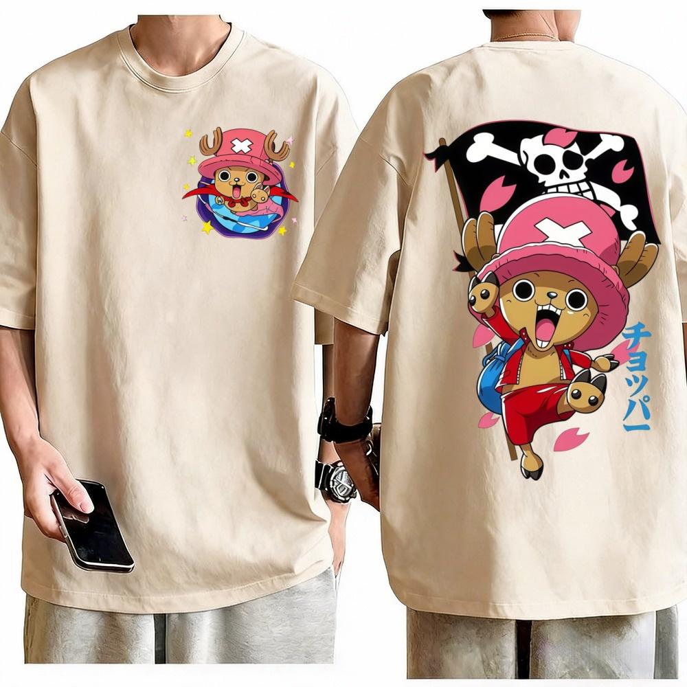 

One Piece Tony Tony Chopper TShirt Kawaii Anime Graphic Print Pure Cotton Crew Neck Casual High Street Tops For Men Women 3XL