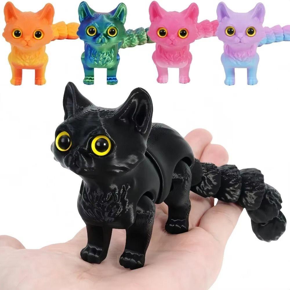 Adorable PLA Cat Figurine Movable Articulated Joints 3D Printed Cat Toys 16cm Stress Relief Fidget Gift