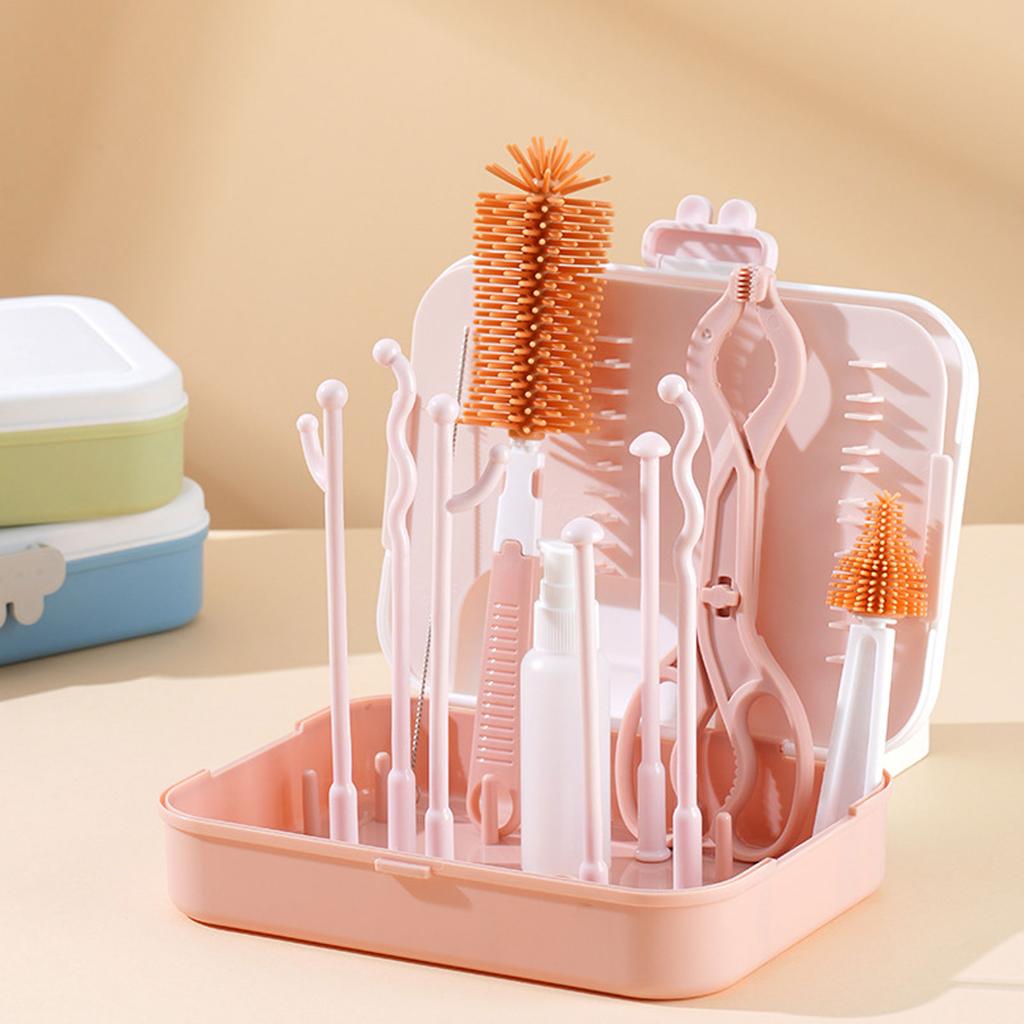 Babyflaschen-Reinigungsset Flaschenreinigungswerkzeug für Zuhause Reise Babyflaschenbürsten-Set mit Bürste Leerer Flaschentrockenständer