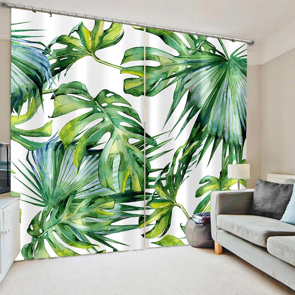 2 stuks Tropische Plant Cactus Gordijnen Bladerpatroon Botanisch Bedrukt Gordijnroedezak Raambekleding Voor Woonkamer Keuken