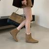 2025 new autumn suede round head inner sloping heel thin Martin women's short boots rear zipper women's boots