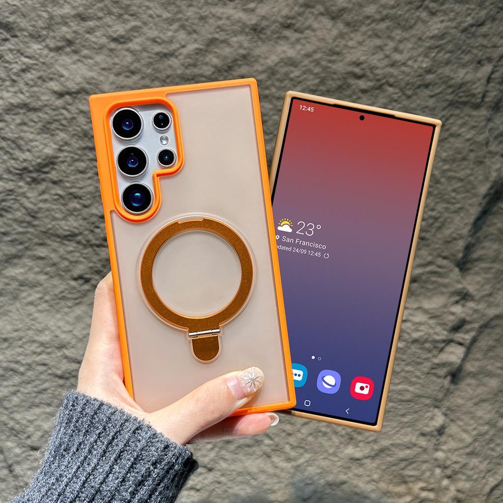 Suitable for Samsung S25 Ultra Magnetic Bracket Mobile Phone Case S24FE Matte Skin Feeling S23 Anti Fall Protection Case