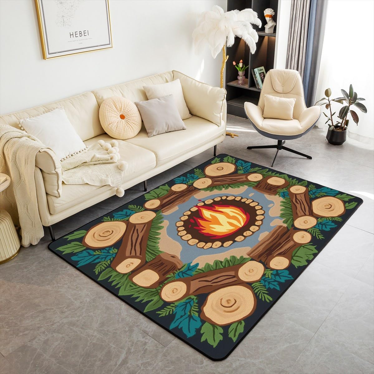 

Erosebridal Cartoon Campfire Area Rug 4 11 X 3 3 Happy Camping Classroom Rugs Green Tree Stump Non Slip Decorative Carpet for Kids Woodlan 160cm x 200cm