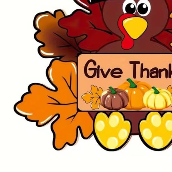 Thanksgiving Wooden Sign, Turkey and Pumpkin Welcome Wall Hanging Decor with Give Thanks, Rustic Farmhouse Fall Harvest Decoration for Front