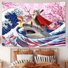 Funny Tapestry for Boys Blacklight Cat Tapestry Cat Riding Shark Tapestries Blue Ocean Wall Tapestries UV Reactive Wall Decor