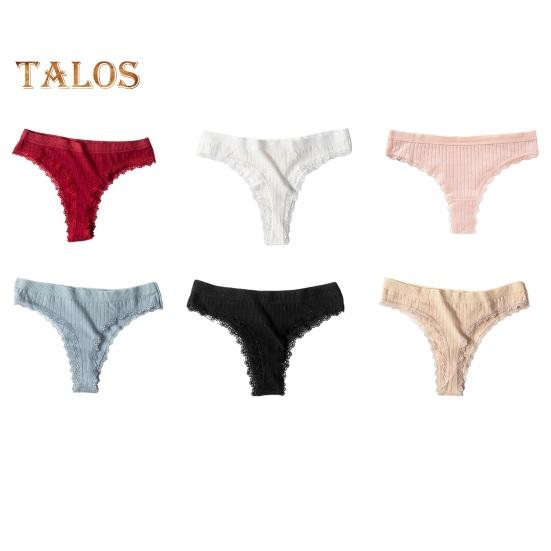 Women's Ribbed Cotton Underwear Lace Trim Low Waist Briefs Soft Stretchy Bikini Panties Seamless Underpants for Daily Wear