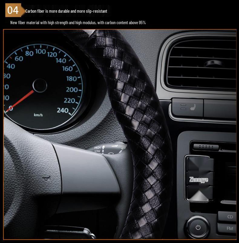 Pokrowiec na kierownicę z włókna węglowego Subaru do Forester, XV, Outback, Legacy, BRZ - Antypoślizgowy pokrowiec na kierownicę