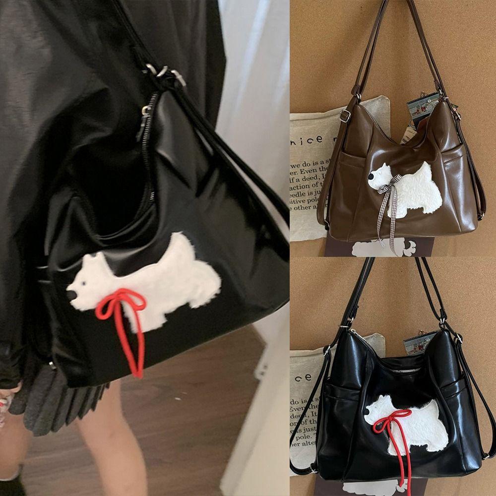 Korean Style Bow Puppy Crossbody Bag Large Capacity Shoulder Tote Handbag  Girls