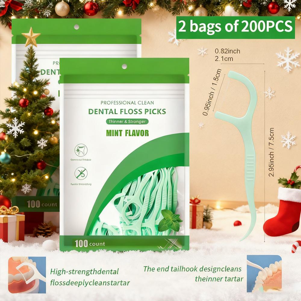 

2025 Christmas Deal Mint Dental Floss Picks 2 Bags Set (100 Pcs Each) Travel & Home Oral Hygiene Essentials