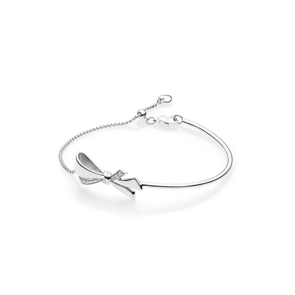 Elegant Bow Bracelet with White Copper Beaded Design Adjustable Wristband for Women Fashion Jewelry 17cm