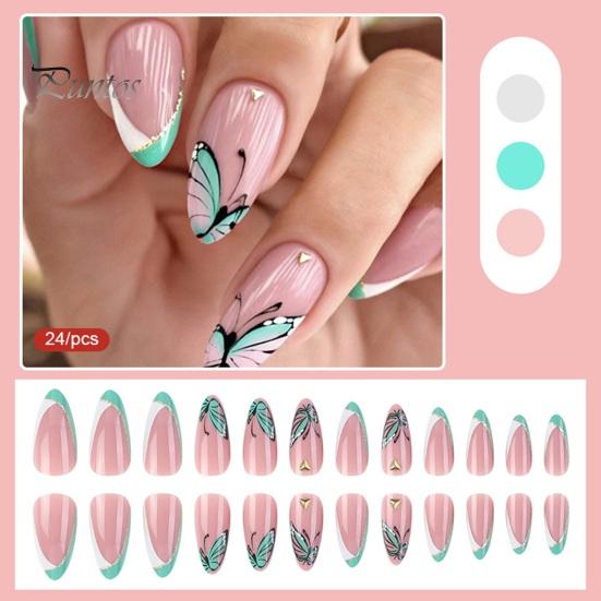 1 Set Wearable False Nails DIY Nail Art Kit with Glue & Nail File Press-on Nails Waterproof Gel Fake Nails Full Cover French Tips Artificial Nail