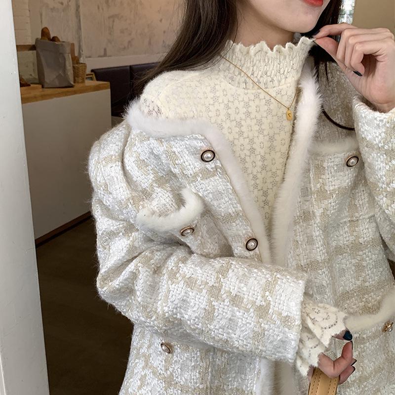 Dámská krajková košile s vysokým límcem ve větších velikostech - Zimní s fleecovou podšívkou, Dutý design, Vnitřní vrstva s počesem