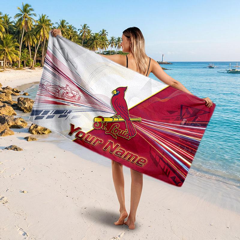 St. Louis Cardinals Customized Name Text Beach Towel, Soft Absorbent Towel Beach Pool Travel Personal Gift