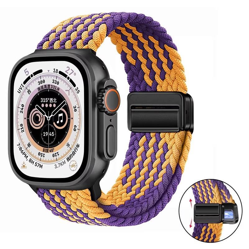 Nylon Braided Band For Apple Watch Series Ultra 3 2 1 49mm 11 10 46mm 42mm 9 8 7 45mm 41mm Magnetic Strap iWatch 6 5 SE 44/40mm Belt