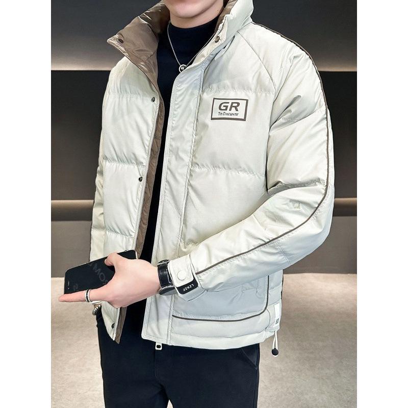 Men's 2025 Winter Down Jacket: Trendy Color Block, Stand-Up Collar, Extra Thick, High-End Outerwear.