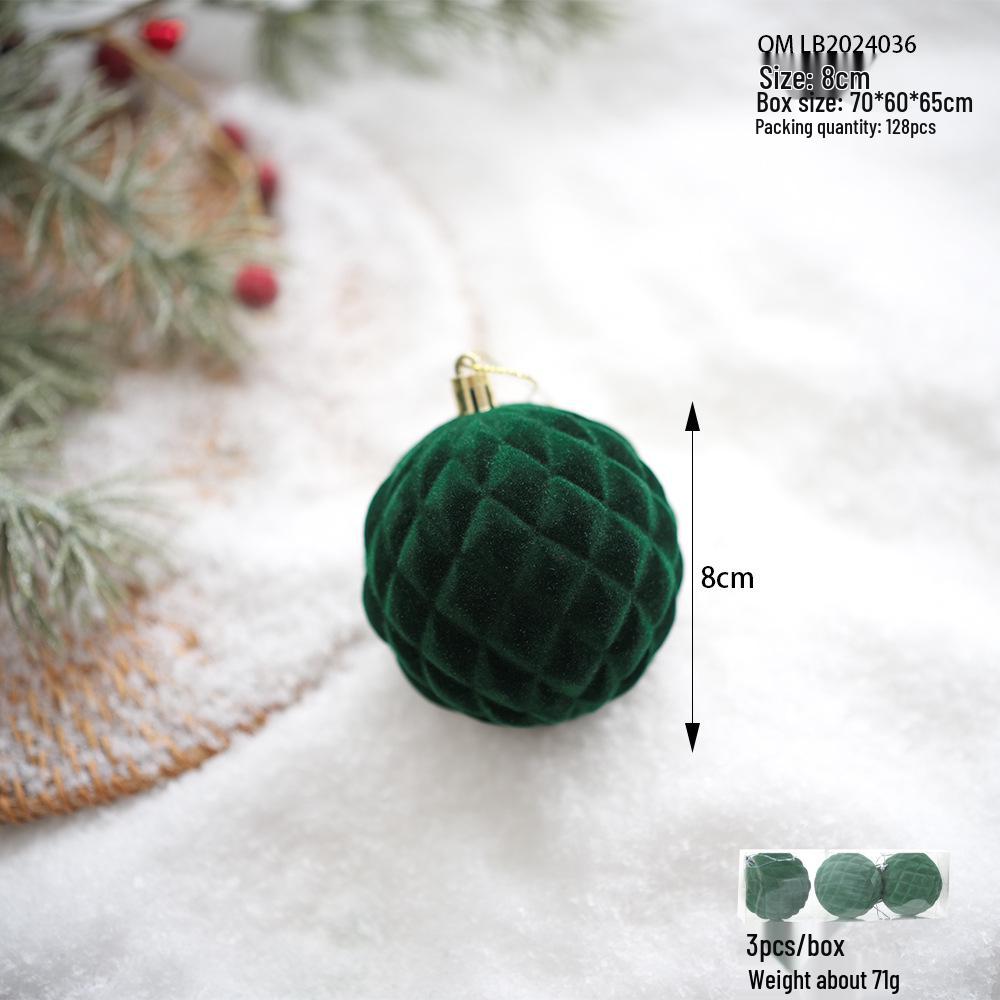 8CM Wine Red & Dark Green Flocked Christmas Tree Ornaments
