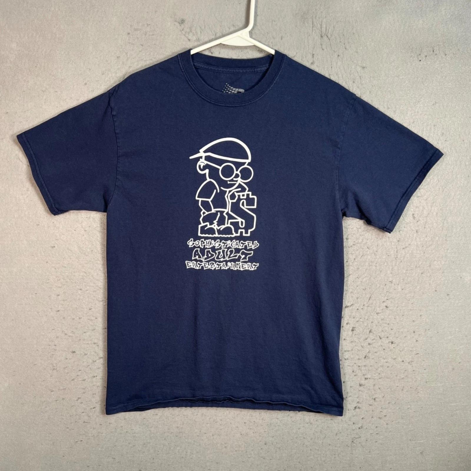 Bronze Sophisticated Adult Entertainment Navy Blue Graphic T-Shirt Mens Medium M