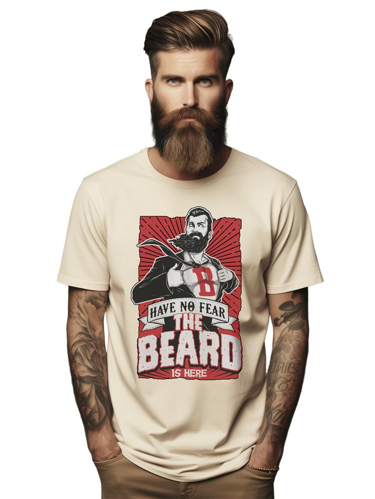PrintBar Have No Fear, The Beard Is Here! Funny T-shirt for Men, 100% Cotton, Un