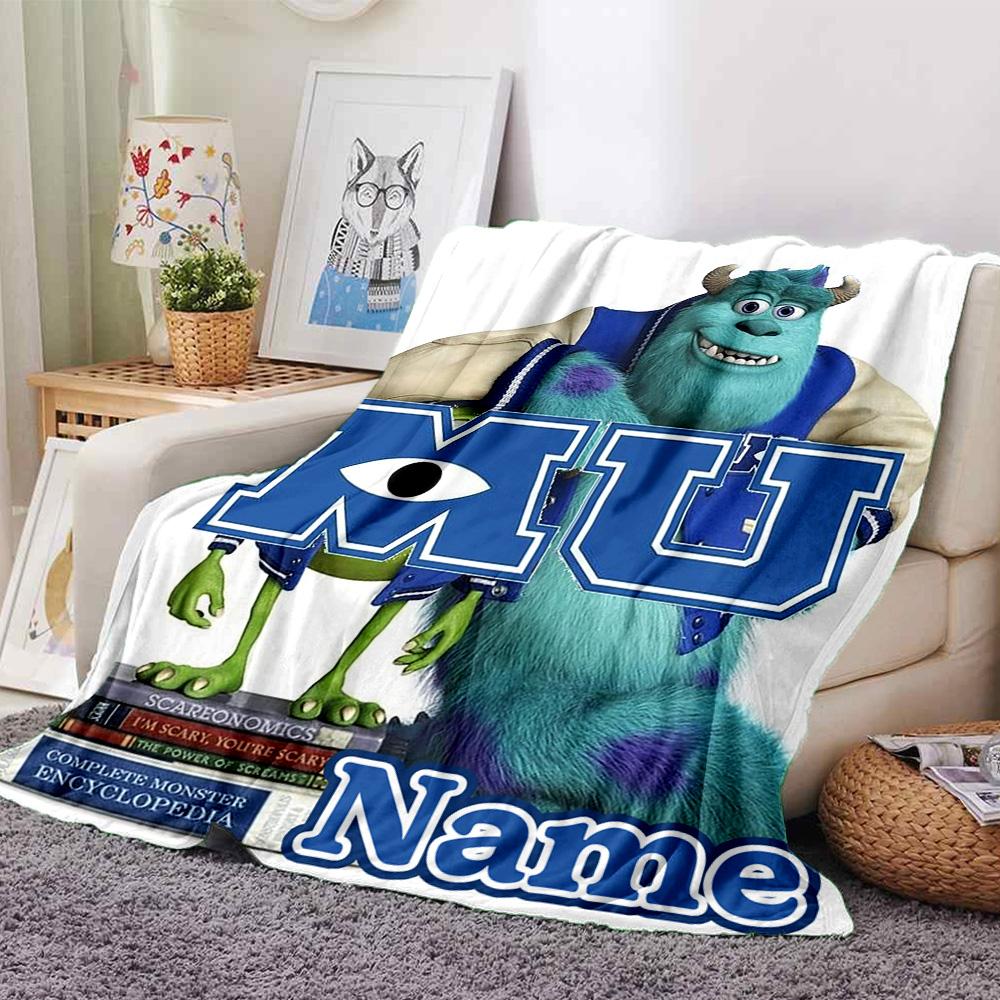 Custom Name Monsters Inc. Friendship Flannel Blanket for Super Soft Cute Comfort Blanket for Travel Bedding Couch Sofa Blanket