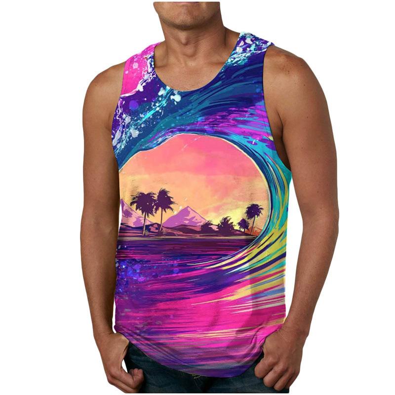 Sommer Herren 3D Gedrucktes Ärmelloses T-Shirt Mode Vielseitig Atmungsaktiv Trend Lässig
