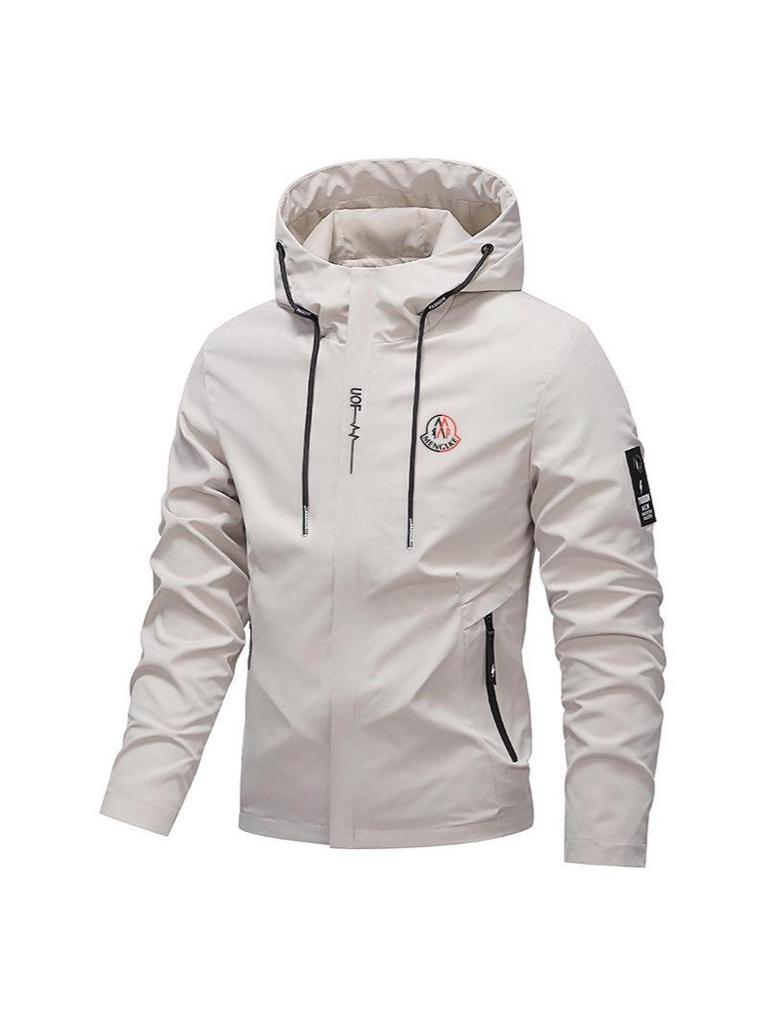 MK Letter Print Men's Casual Hooded Windbreaker: Trendy Spring/Autumn Jacket