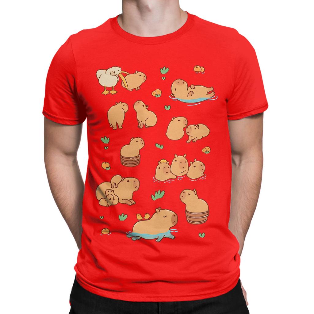 Cute Capybara Art Illustration Seamless Pattern Funny 100 Cotton Tshirt Capybara Tees Tops For Unisex