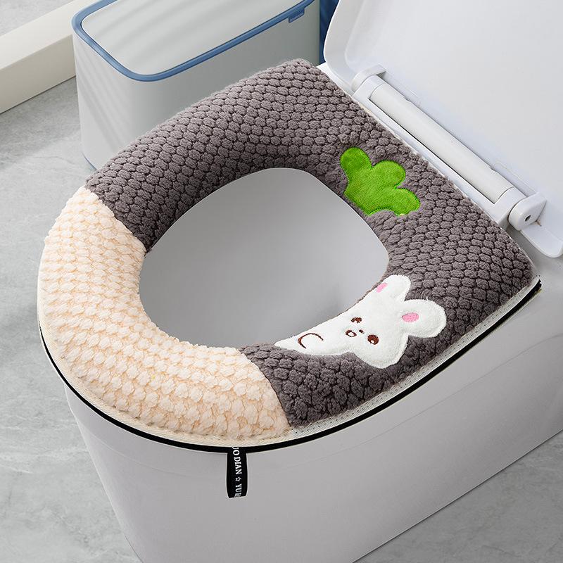 Cartoon Toilet Cover Plus Velvet Toilet Seat Cover Thickened Zipper Cartoon Toilet Mat To Protect Pregnant Women Confin