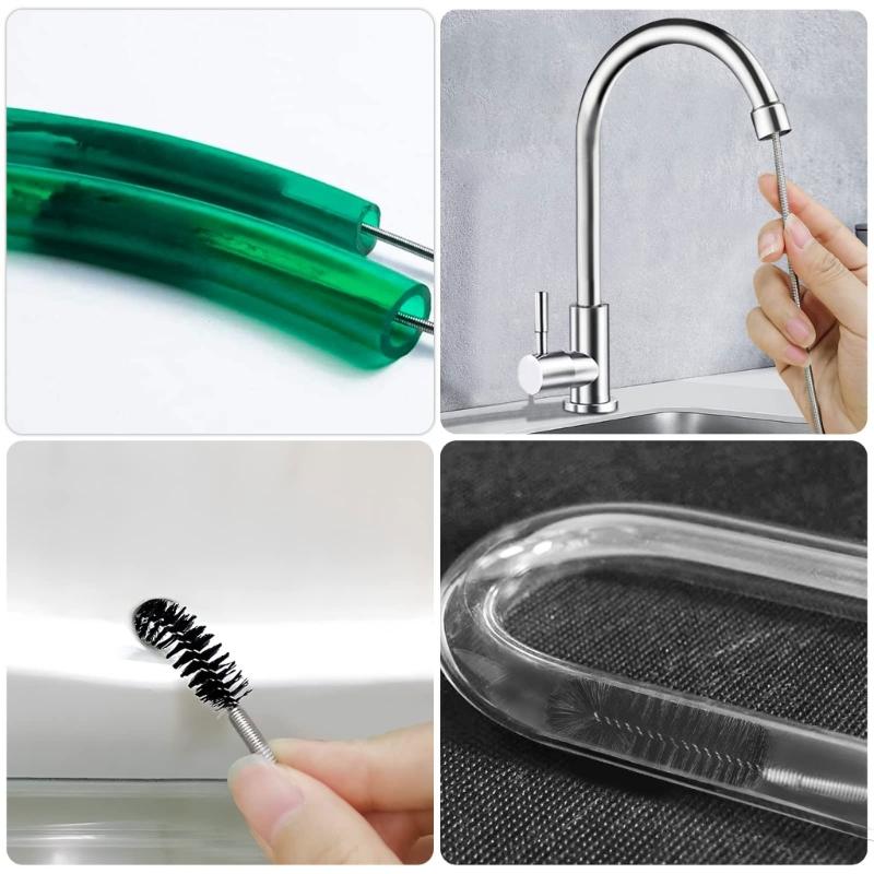61 inch Double Ended Nylon Pipe Cleaner Brush and 17.7 inch Sink Unblocker Brush for Kitchen Bathroom Showers Plug Hole