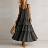 Dames mouwloos U-hals ruche zoom gelaagd maxi jurk katoen linnen losse pasvorm zomer casual zonnejurk