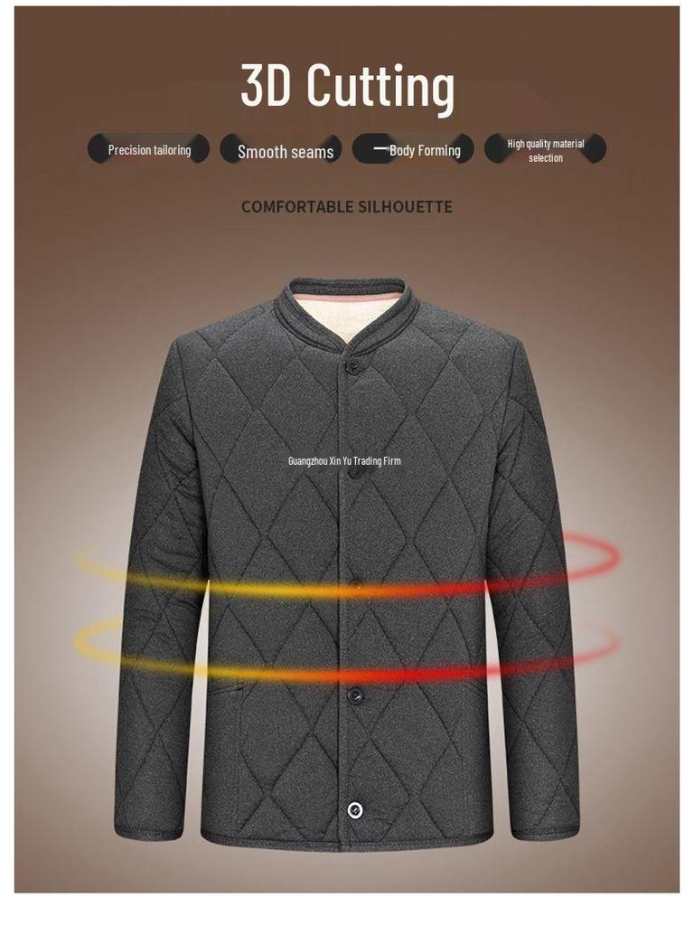 Men's Winter Cotton Jacket and Pants Set with Plus Velvet Lambswool - Warm Thickened Grandpa Style