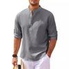 Men's Long Sleeved Stand Up Collar Plaid Casual Shirt
