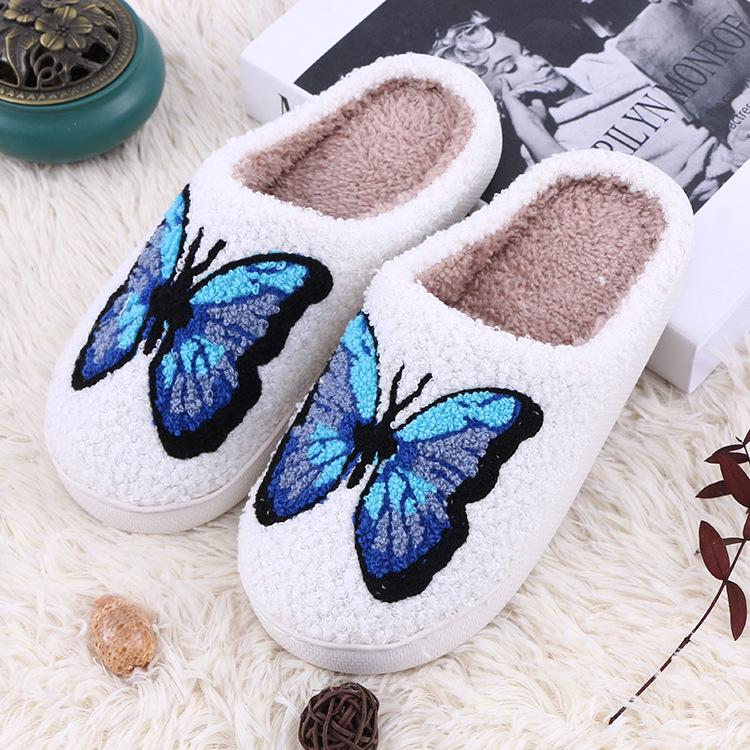 Exclusive Blue Butterfly Cartoon Cotton Slippers - Indoor Plush and Warm