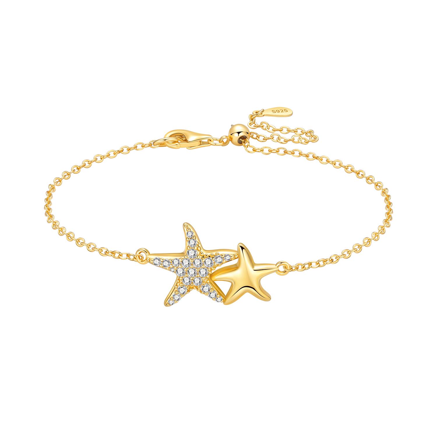 

S925 Silver Adjustable Starfish Ocean Bracelet Chain Link Women Bracelet Jewelry Party Trendy Anniversary Gift