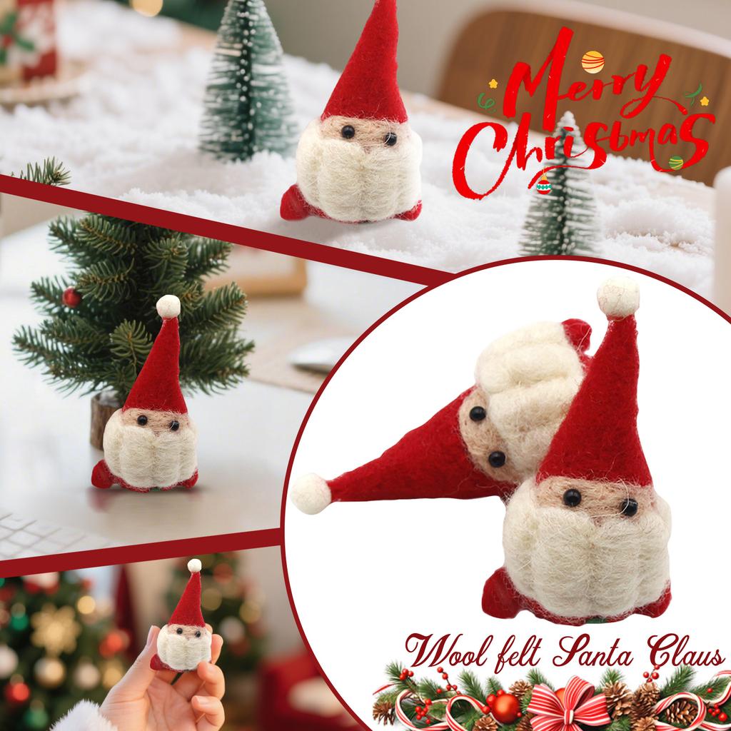 Christmas Ornaments, 8cm Tall Handmade Wool Santa Figures, Cute Xmas Decorations For Home, Tree, Party, Holiday Gifts