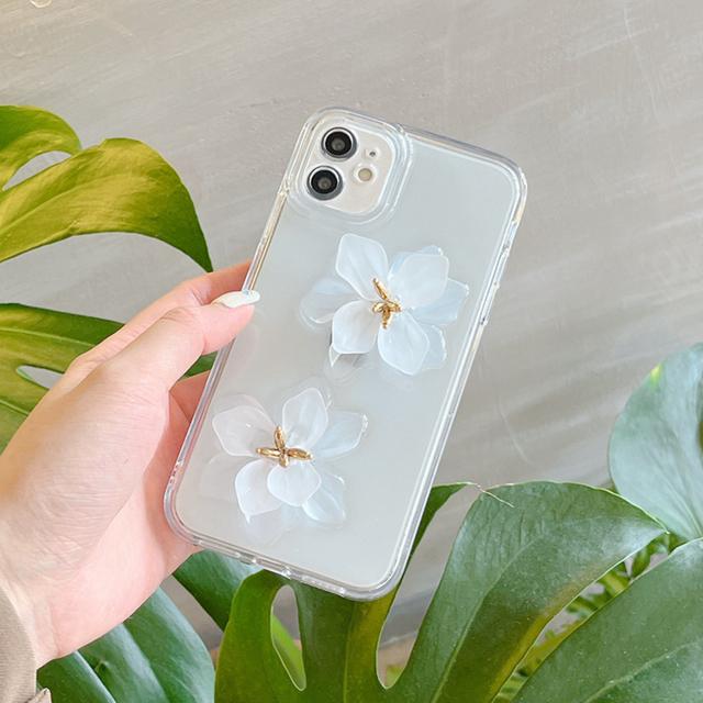 Chic White Flower Clear Phone Case For Iphone 14 12 11 13 Pro Max Xr X Xs Max 7 8 Plus Se 2020 Girs Fashion Cover