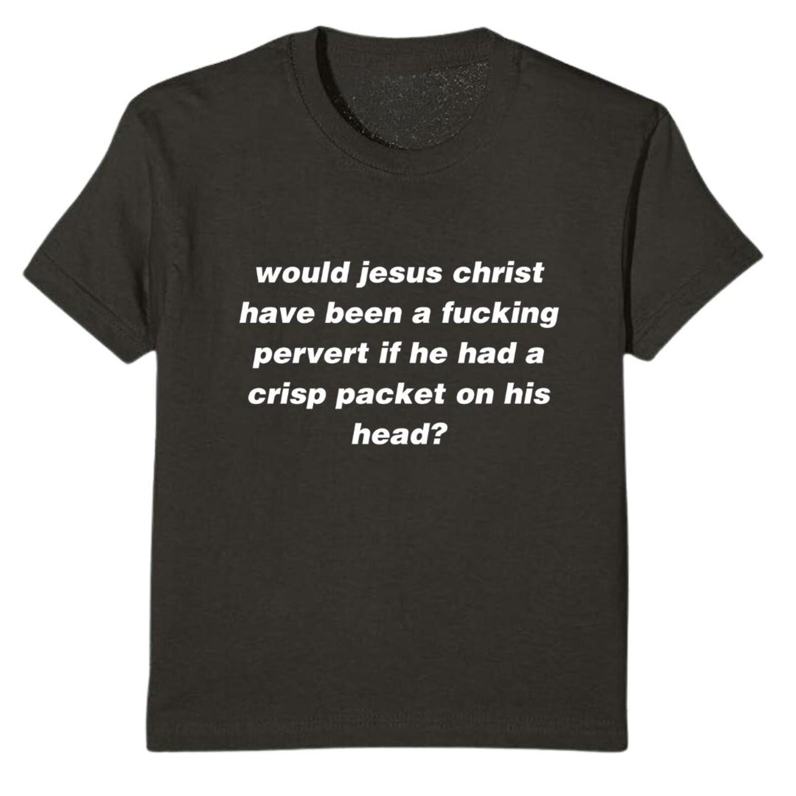 Britpop Quote Baby Tee - Jesus Crisp Packet Head, Soft Cotton Cropped Fit S