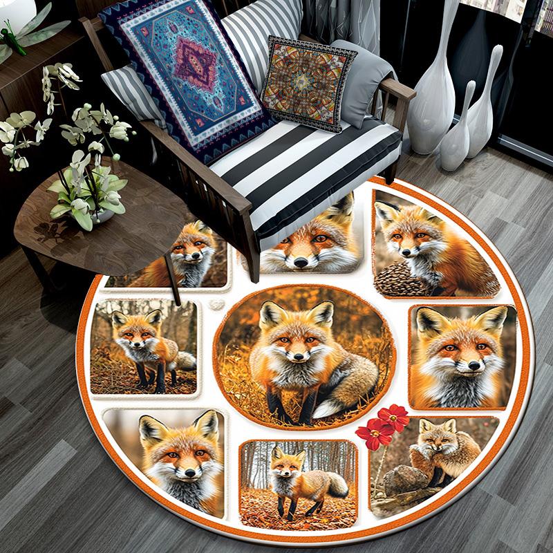 Foxes Round Area Rug,Carpet Rug for Living Room Bedroom Sofa Playroom Decor,Non-slip Floor Mat