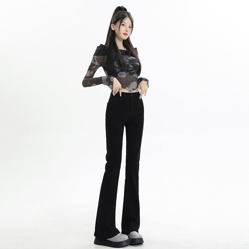2025 Women's High Waist Black Flared Jeans: Elastic Slim Fit for Spring & Autumn