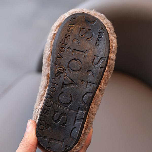 Girls Winter Shoes Cotton-padded Warm Cotton Fur Fluffy Children Flats Kids Loafers Slip-on Princess Sweet Anti-slippery Bowtie