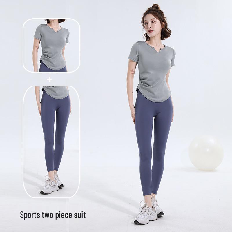 2025 İlkbahar/Yaz Hızlı Kuruyan Spor Yoga Seti – Dar Kesim, Kısa Kollu Fitness Giyim