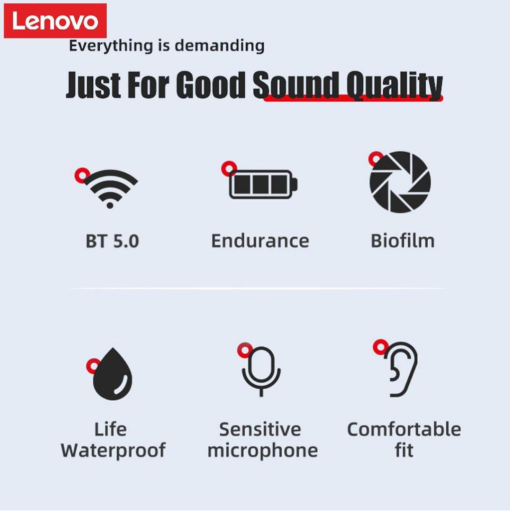 Lenovo LP80 Bluetooth Earphones TWS Wireless Touch Control Headphones Noise Reduction HD Stereo Headsets Gaming Earbudswith Mic