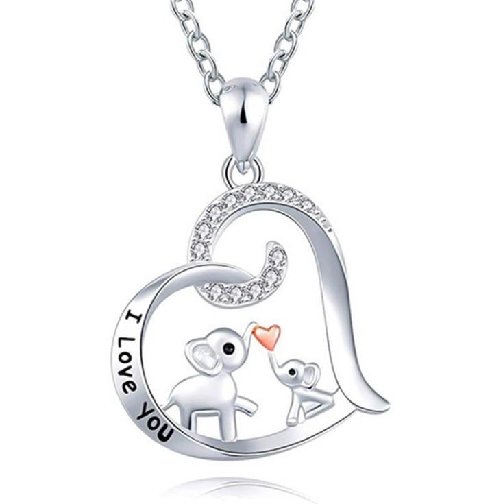 Heart-shaped Elephant Rhinestone Pendant Necklace for Women