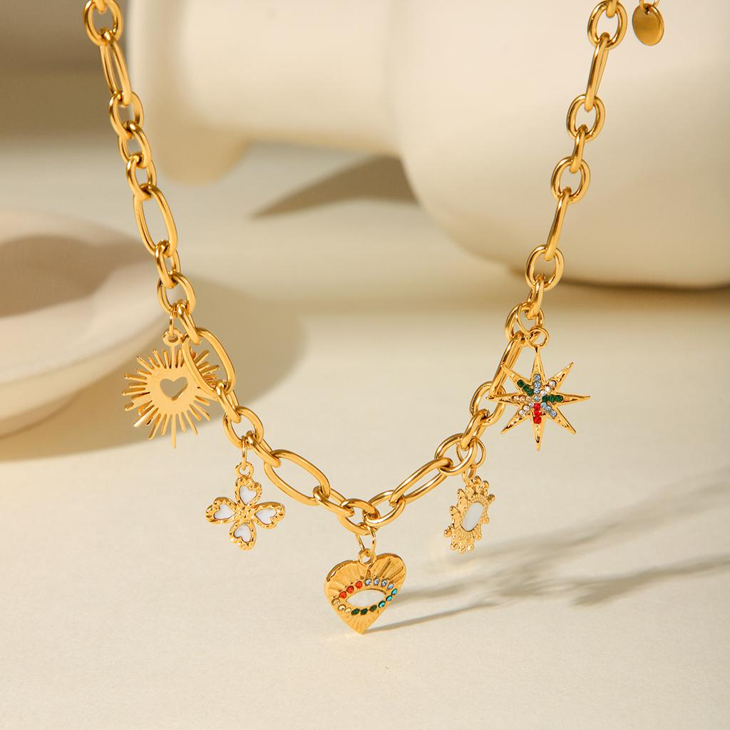 Fashion Evil Eye Stainless Steel Necklace Jewelry for Women Y2K Style Diamond Inlaid Titanium Steel Cross Chain Pendant