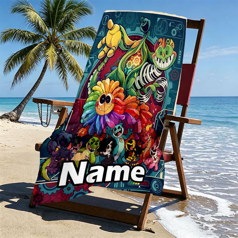 Custom Name Personalized Poppy Playtime Print Beach Towel, for Trip Camping Beach Party Home Decor, Birthday Gift for Family & Friends