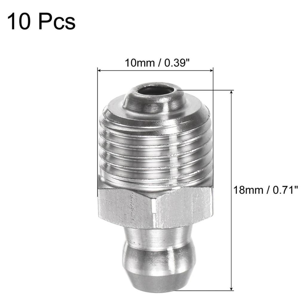 Industrial Strength Stainless Steel Grease Fitting M10 x 1mm Thread 10Pcs Suitable For Various Mechanical Equipment