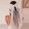 Koeran Styles White Tulle Veil With Beadwork Decors Bowknot Head Veil For Bride Bridesmaid And Special Celebration