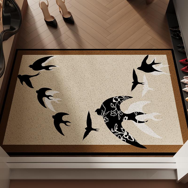Retro Green Welcome Entrance Mat Rug Absorbs Dirt Door Mat Non-Slip Floor PVC Doormat Cuttable Hallway Mat