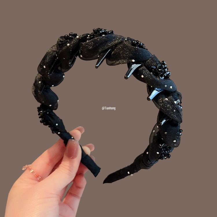 Crystal Beaded Fishtail Braid Headband with Toothed High Crown - Feminine Western Style Hair Accessory