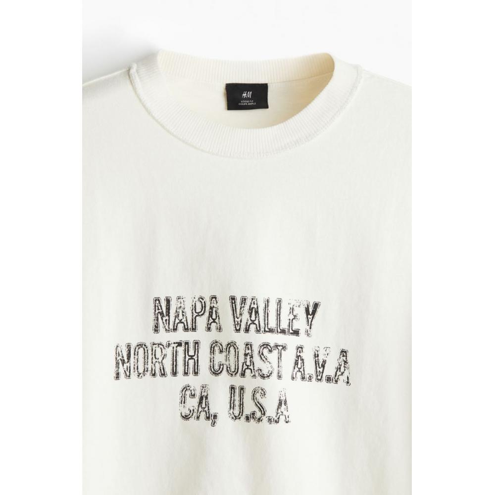 H M PrinTed T sHirT Loose fiT creaM Napa Valley